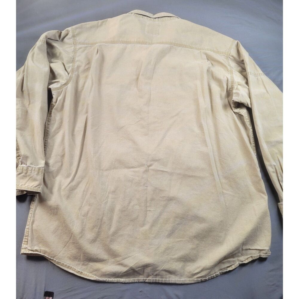 RedHead Brand Co Canvas Work Shirt Men XL Beige Utility Flap Pockets Long Sleeve
